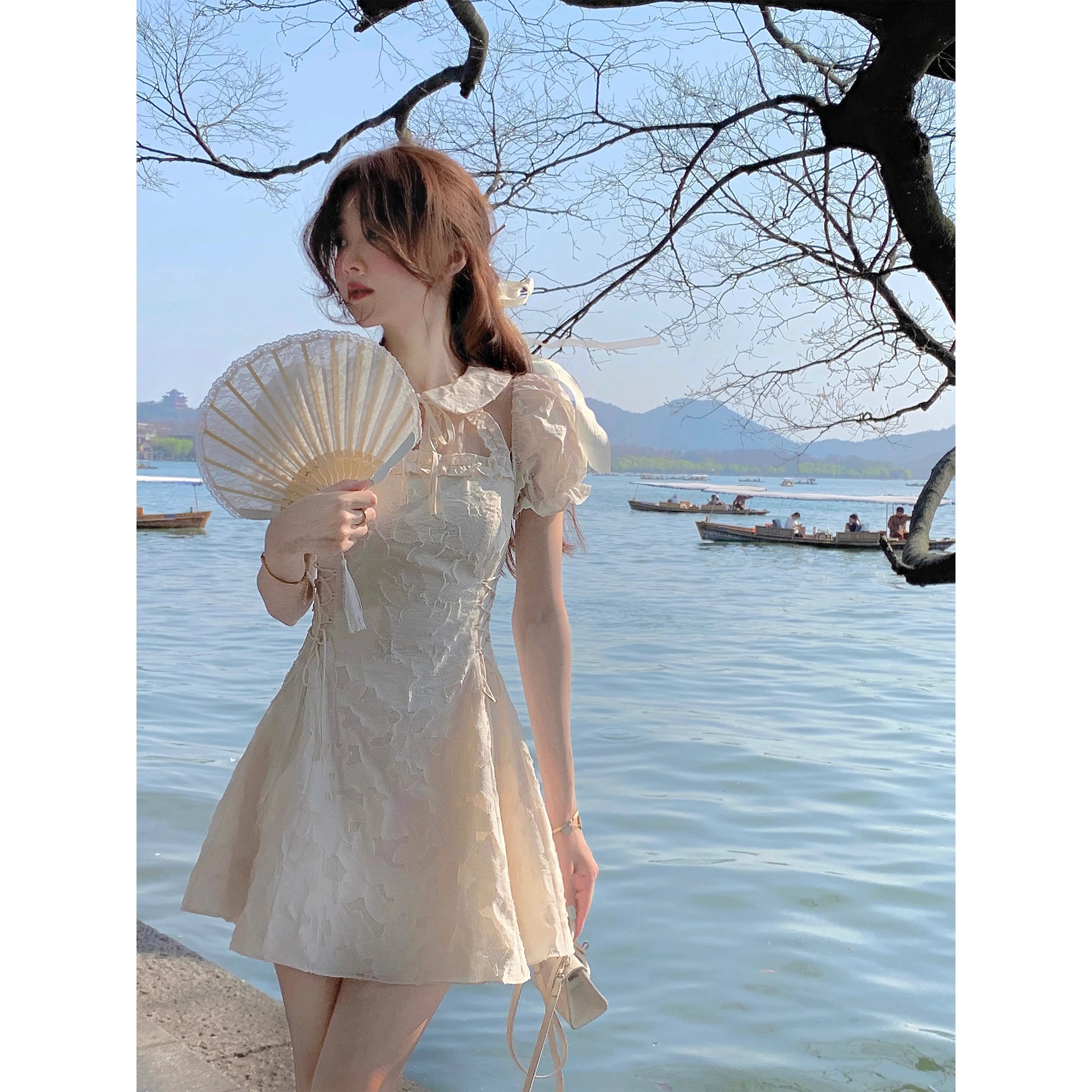 2024夏季气质收腰清凉小个子茶歇甜美裙子女显瘦新中式国风连衣裙