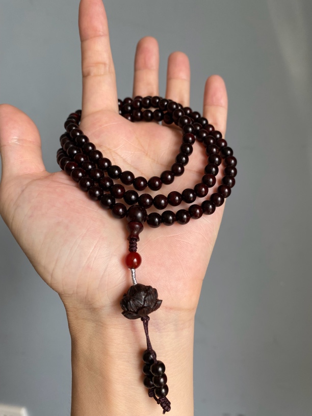 印度小叶紫檀0.6×108泥料带星莲花吊坠女士手链多圈男只适合脖挂