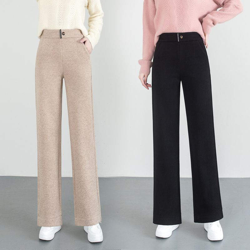 毛呢阔腿裤女2023秋冬季新款加绒加厚直筒裤子高腰显瘦垂感直筒裤