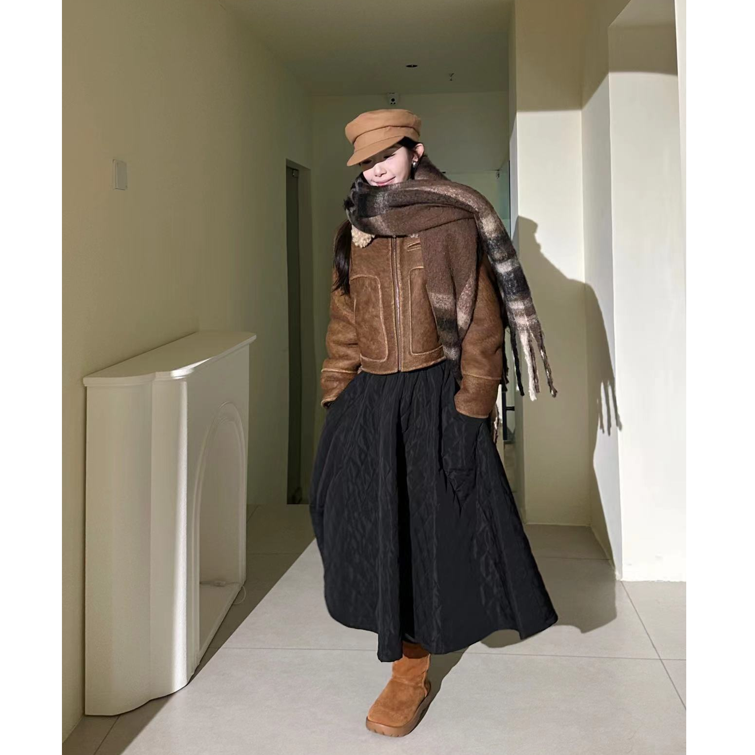 十三行白白家-冬季新款夹棉菱格大摆半身裙#8822