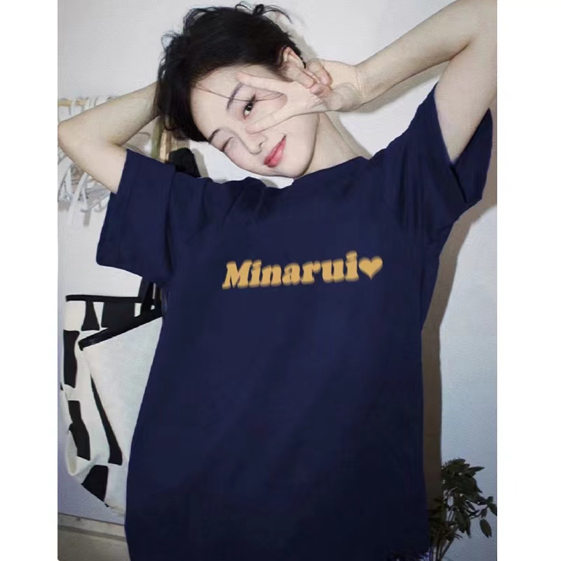 藏青色美式复古字母短袖t恤女夏季纯棉大版港味chic潮牌显瘦上衣