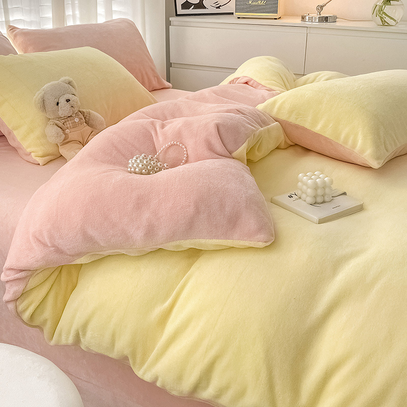 新款冬天牛奶绒四件套珊瑚绒床品双面法兰绒被套厚加绒床单三件套