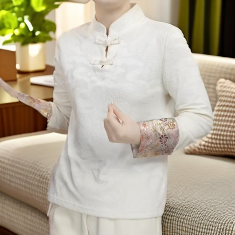 打底衫织花立体秋季百搭长袖中式立领气质时尚女士复古中国风