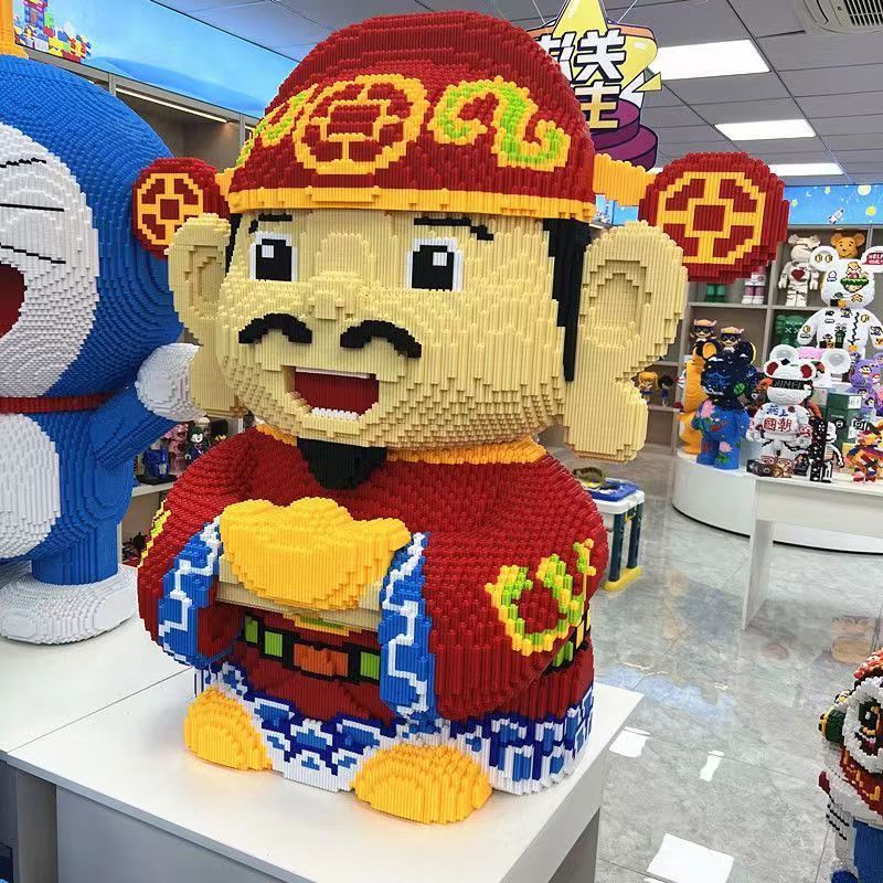 财神爷招财猫高难度小颗粒串联积木成人解压益智拼装玩具家庭摆件