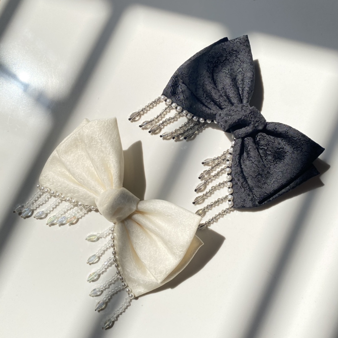 明星同款韩国布艺弹夹高品质水晶流苏缎面蝴蝶结后脑勺弹簧夹发夹