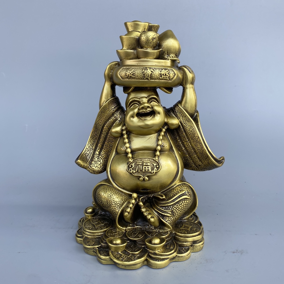 纯铜弥勒佛笑佛大肚佛未来佛摆件举聚宝盆布袋佛家居客厅供养摆设