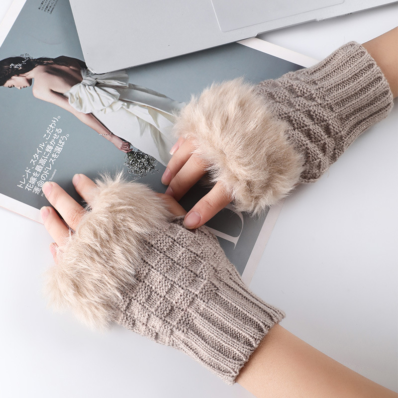 手套女冬天半指情侣学生写字露指韩版秋冬季针织毛线骑行保暖防寒