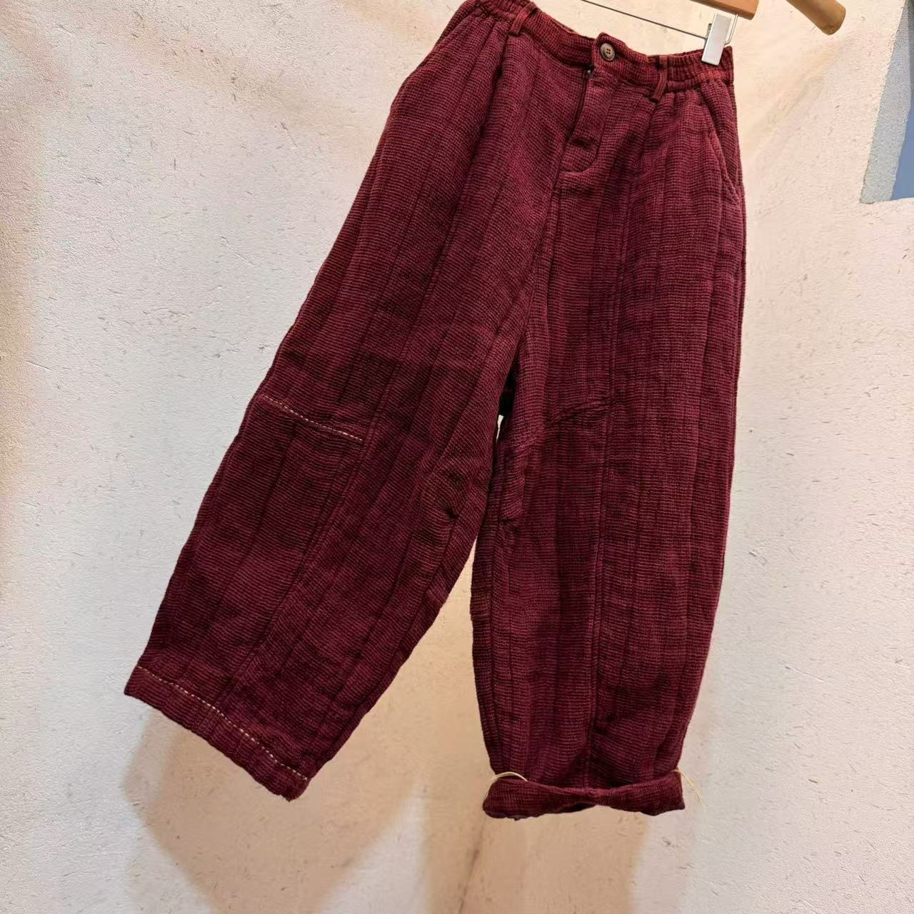 亚麻慵懒风复古做旧口袋棉裤休闲舒适2024忆古朴拙衣牧粗麻长裤