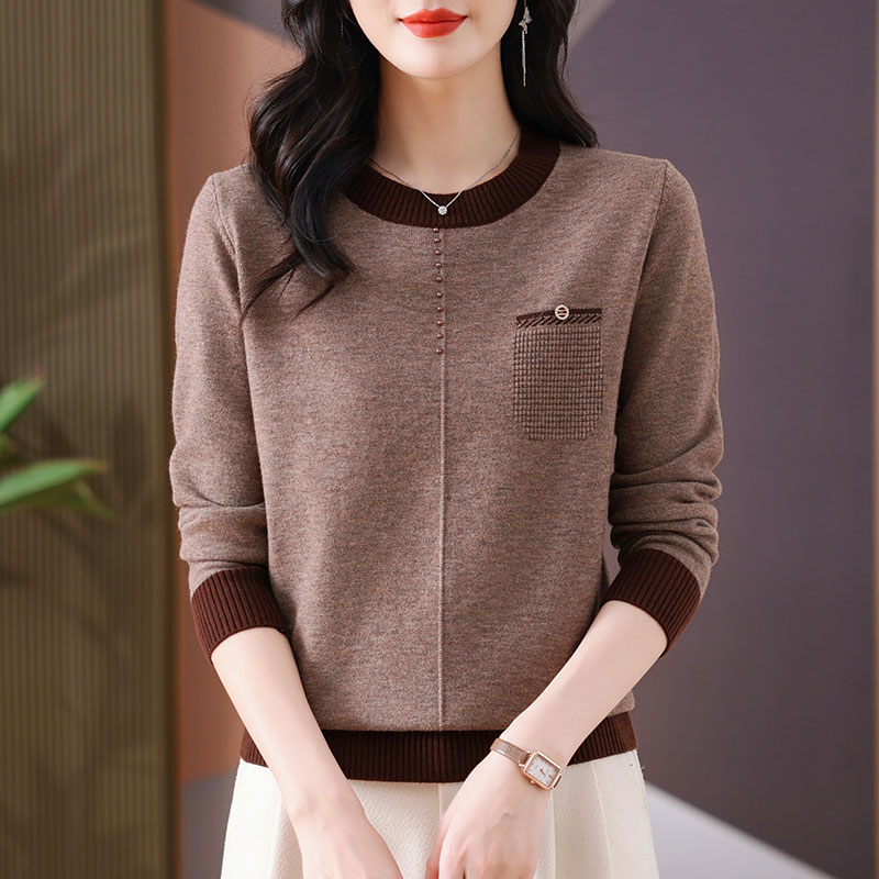 女装秋装爆款2025新款圆领毛衣女时尚洋气中年妈妈百搭减龄打底衫