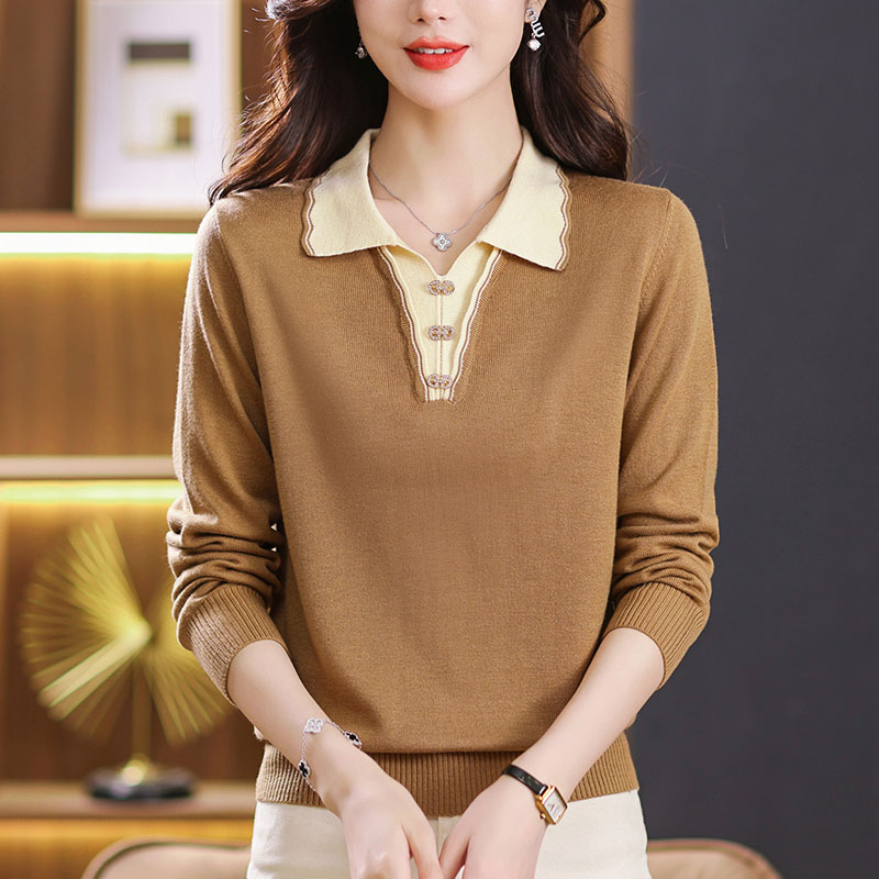 女装秋装高档假两件上衣宽松洋气时尚中年妈妈装百搭毛衣打底衫