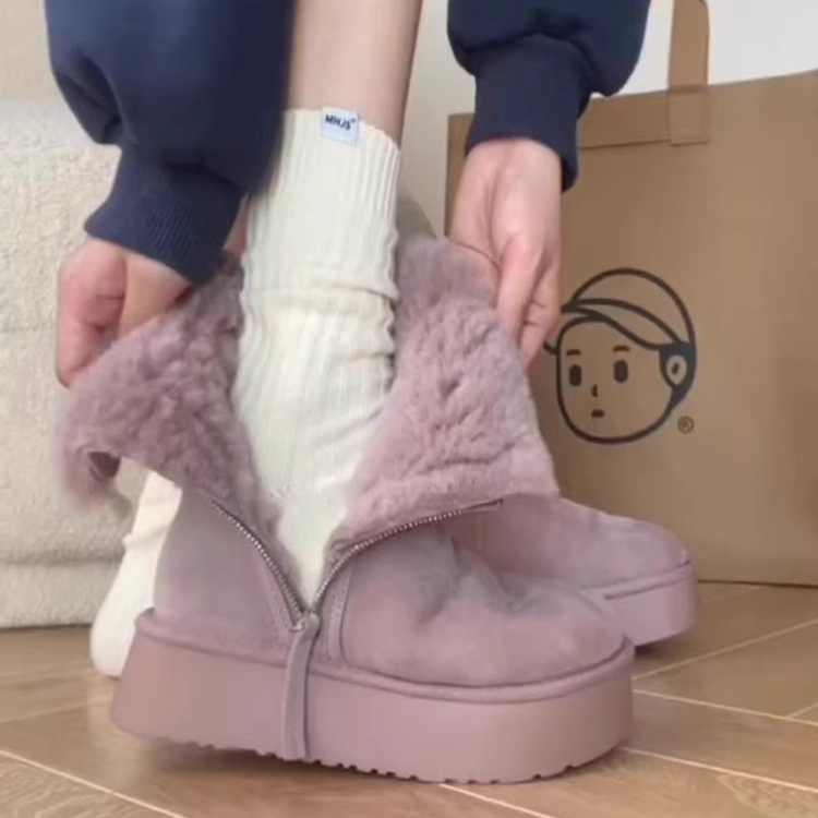 冬季新款百搭加绒厚底时尚秋冬雪地靴女款短筒雪地靴保暖秋冬棉鞋