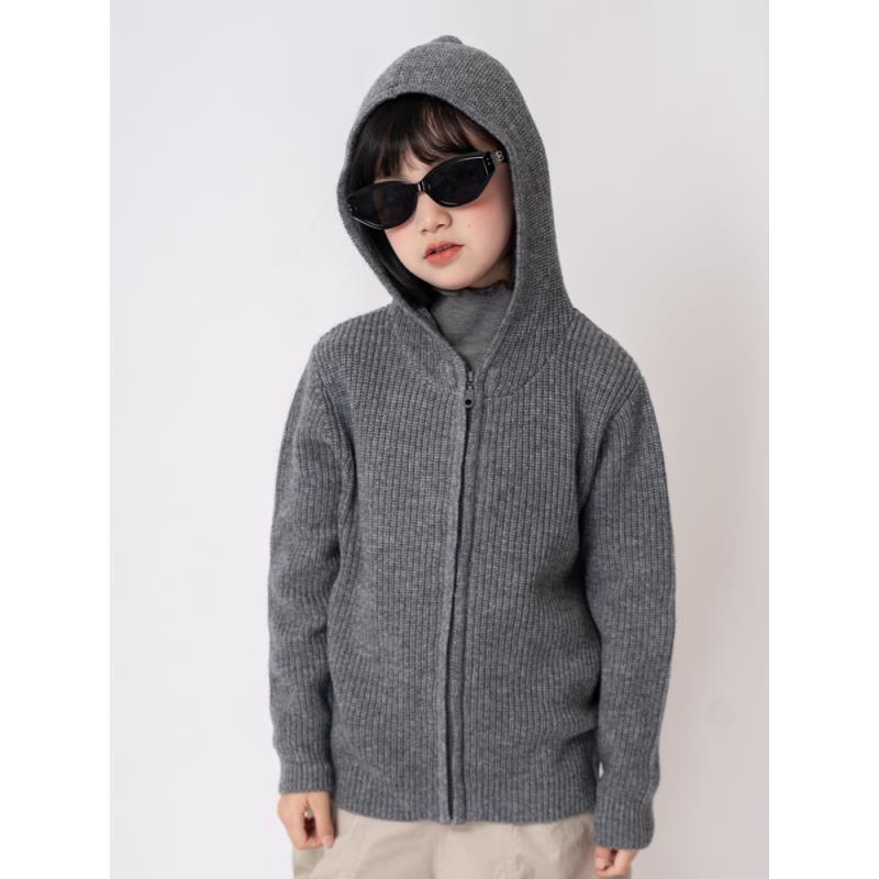 【100羊毛】女童连帽拉链开衫外套儿童羊毛衫秋冬款洋气韩版