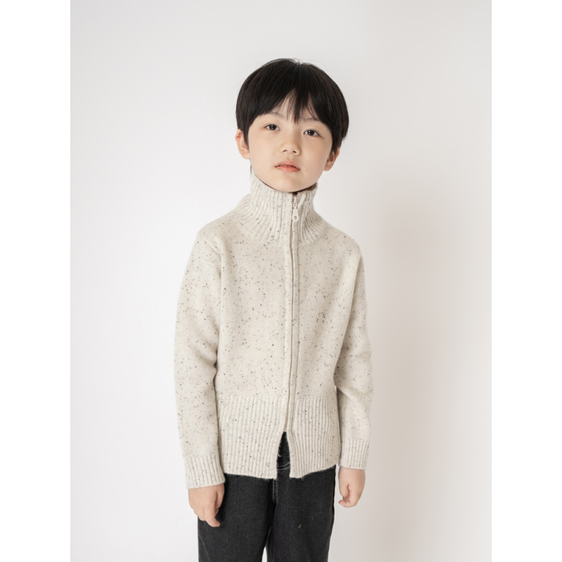 【100羊毛】男童高领拉链毛衣儿童羊毛衫学生开衫加厚韩系白外套