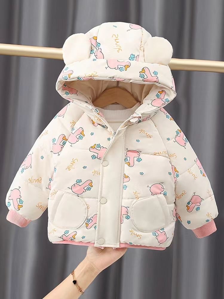 新品巴拉巴拉女童加绒加厚儿童小棉袄中小童连帽洋气外套婴儿冬季
