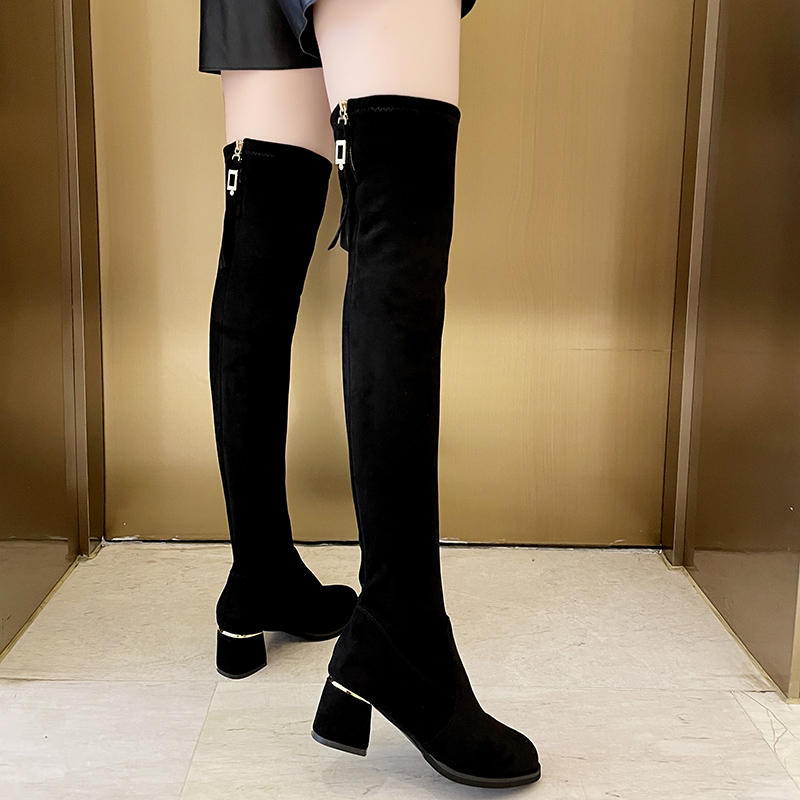 过膝长筒靴粗跟2025春秋弹力瘦瘦靴高筒靴长靴大码高跟女靴骑士靴