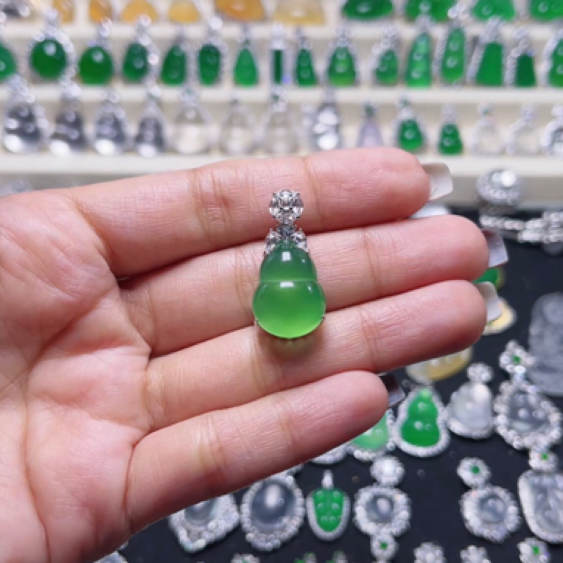 天然玉石，玉髓小葫芦，s925银镶嵌