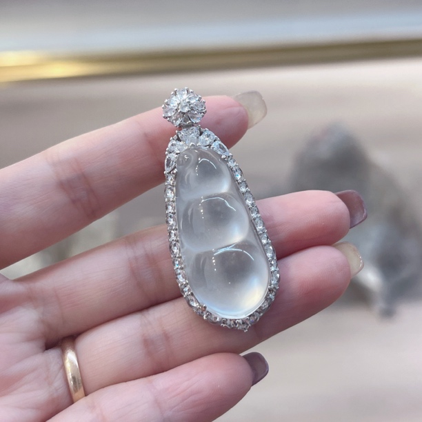 天然玉石，石英质玉福豆，s925银