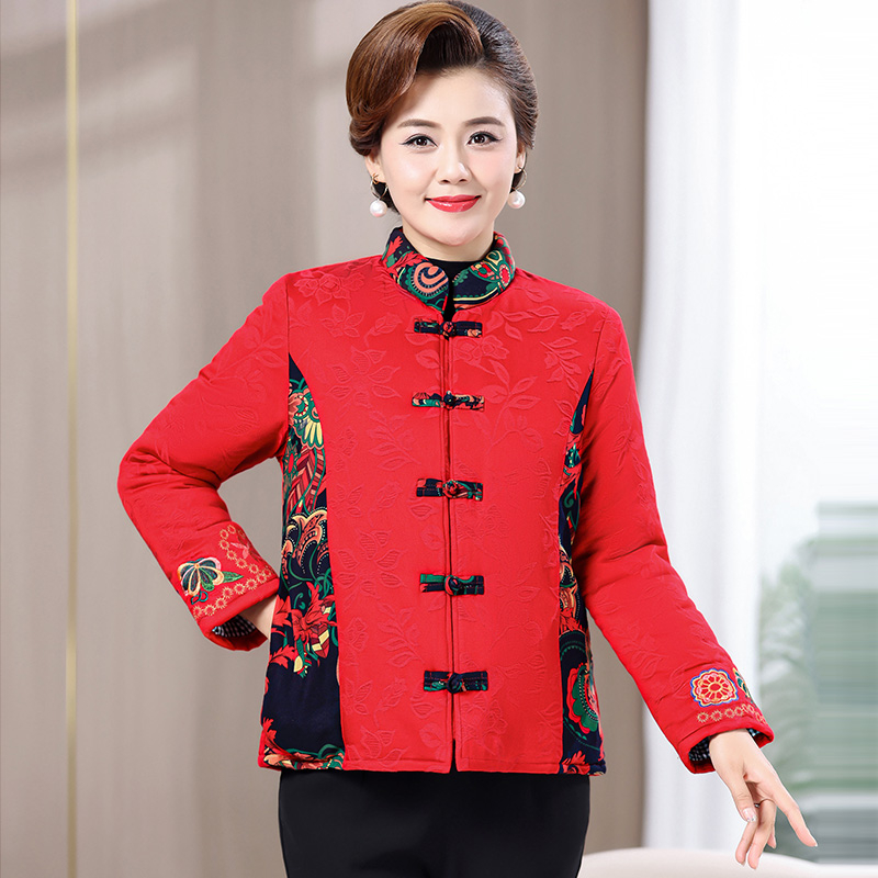 秋冬新款复古中国风唐装棉衣绣花中式妈妈装民族风棉袄外套小个子