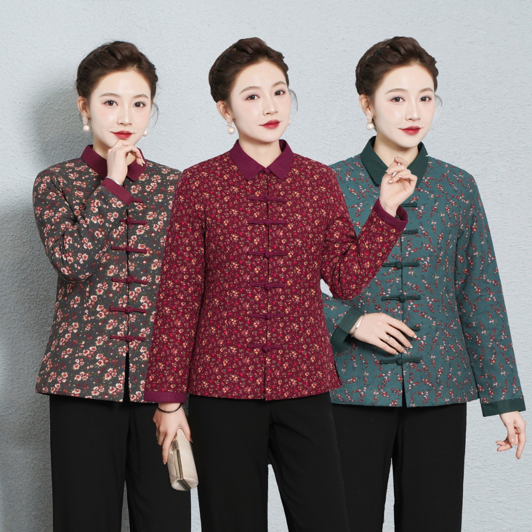 秋冬轻薄款棉服中国风复古盘扣中式唐装棉衣中老年妈妈装洋气外套