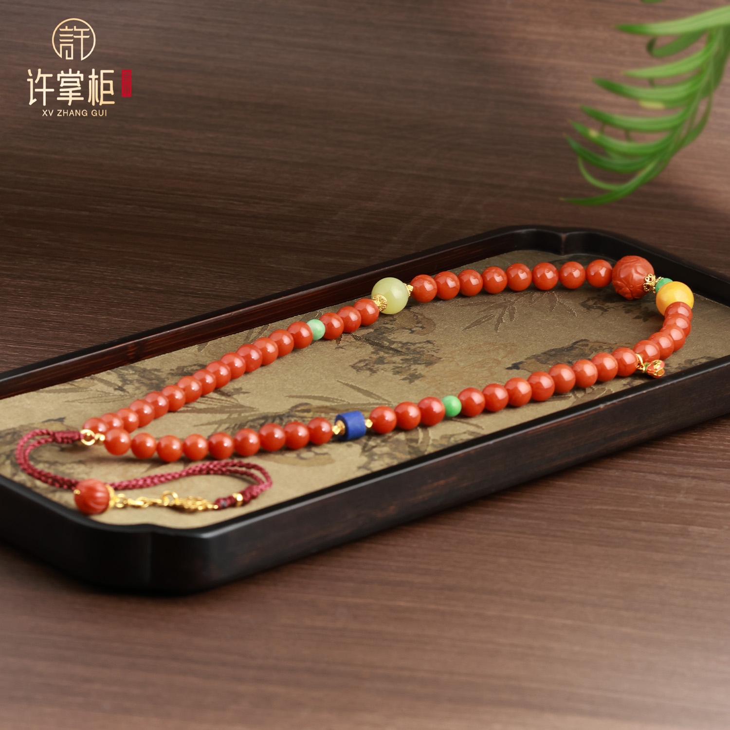 许掌柜｜S925银镶嵌天然南红满肉圆珠DIY项链颈饰百搭气质优雅经典