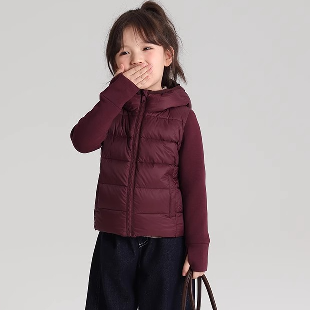 女童棉衣外套2024冬季新款儿童运动棉袄纯色连帽保暖修身轻薄上衣