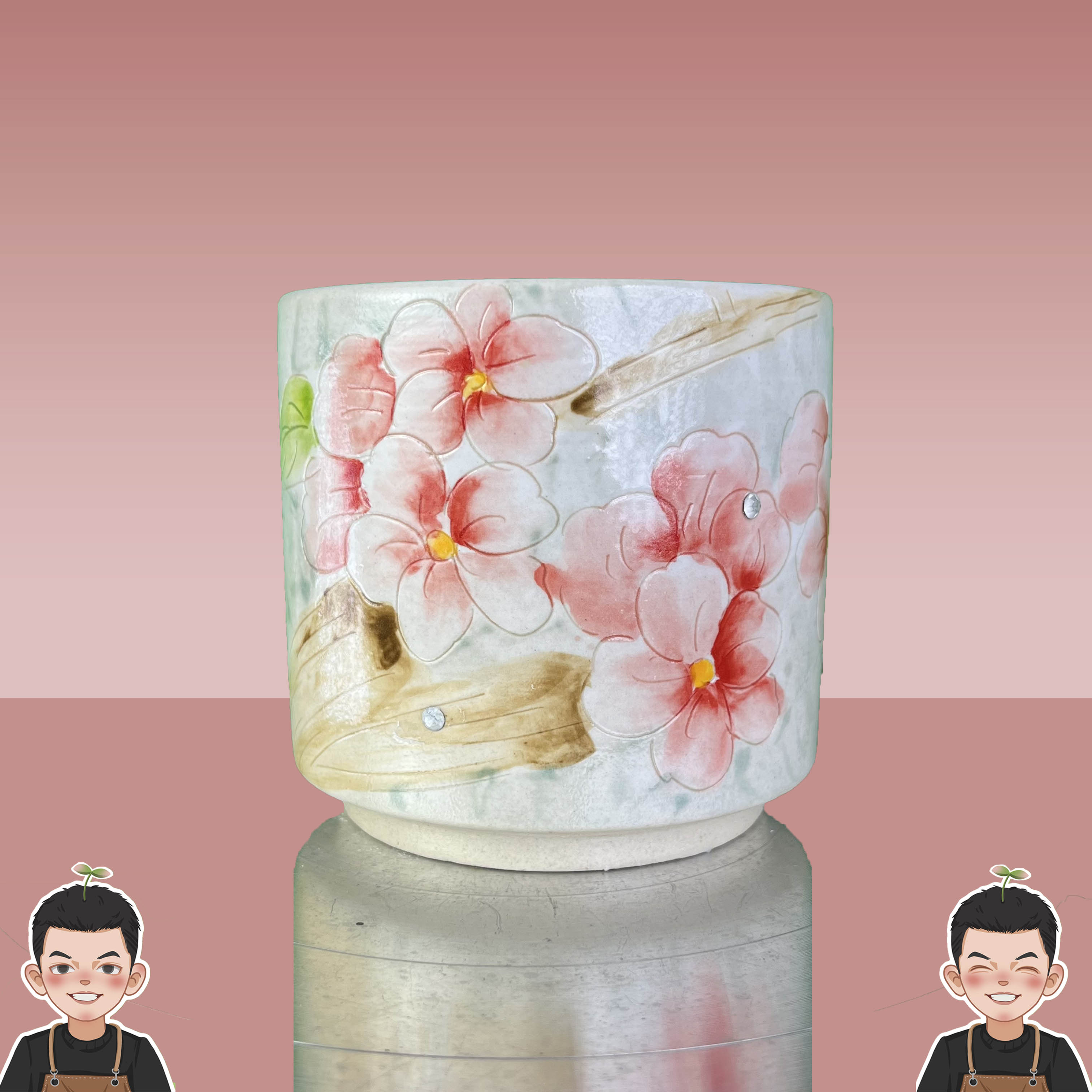 【新疆包邮花盆】景德镇画师手绘镶钻花盆