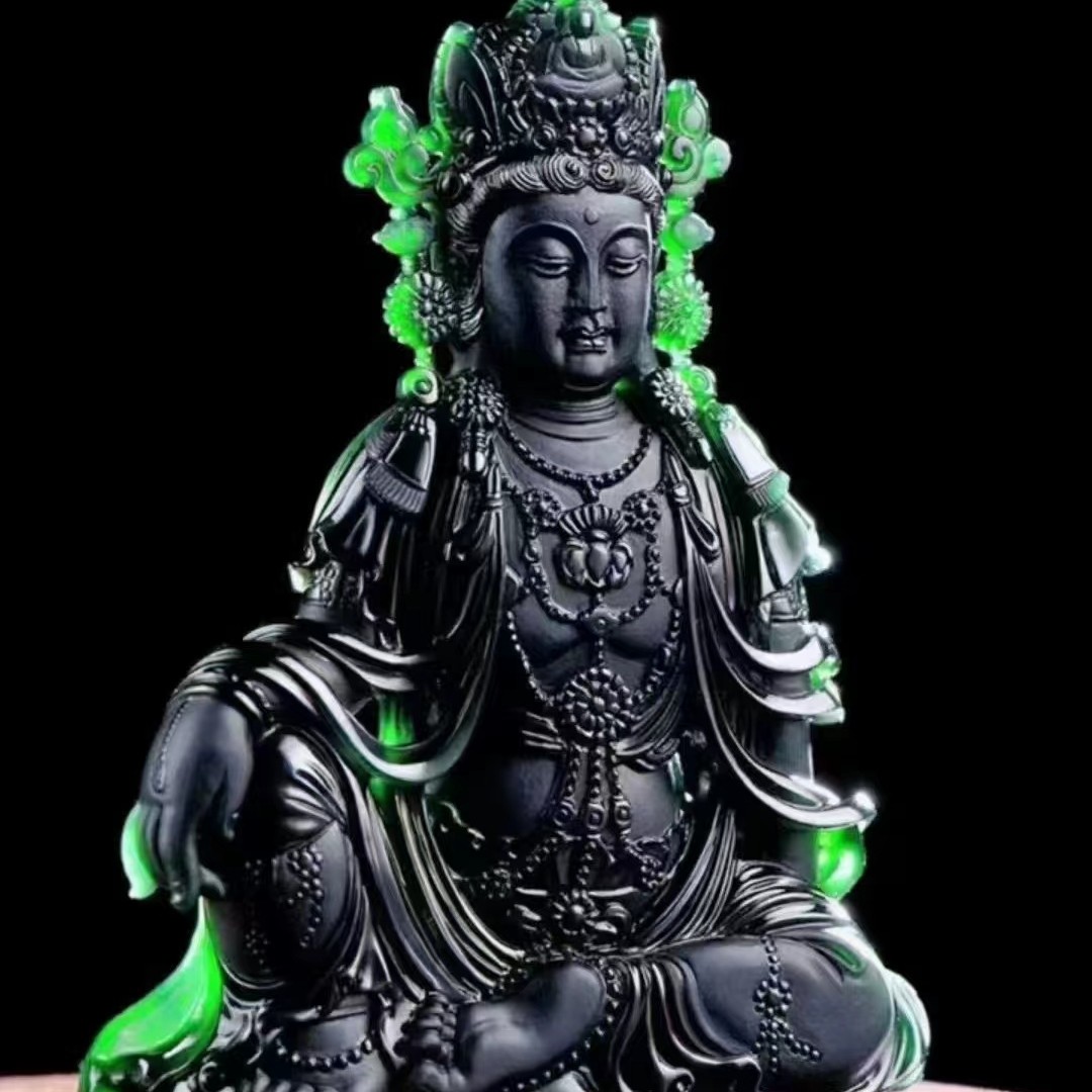 中缅边境缅甸天然翡翠墨翠观音，牌子，珠串，商品示例  请勿私拍
