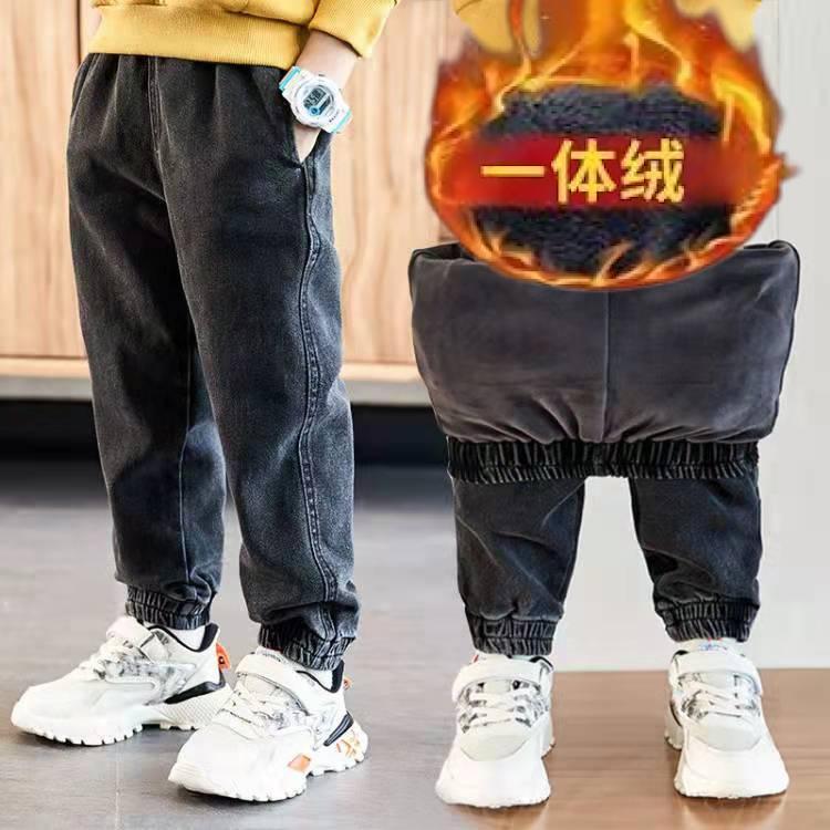男童裤子2023秋冬新款中大童儿童加绒长裤童装束脚韩版宽松牛仔裤
