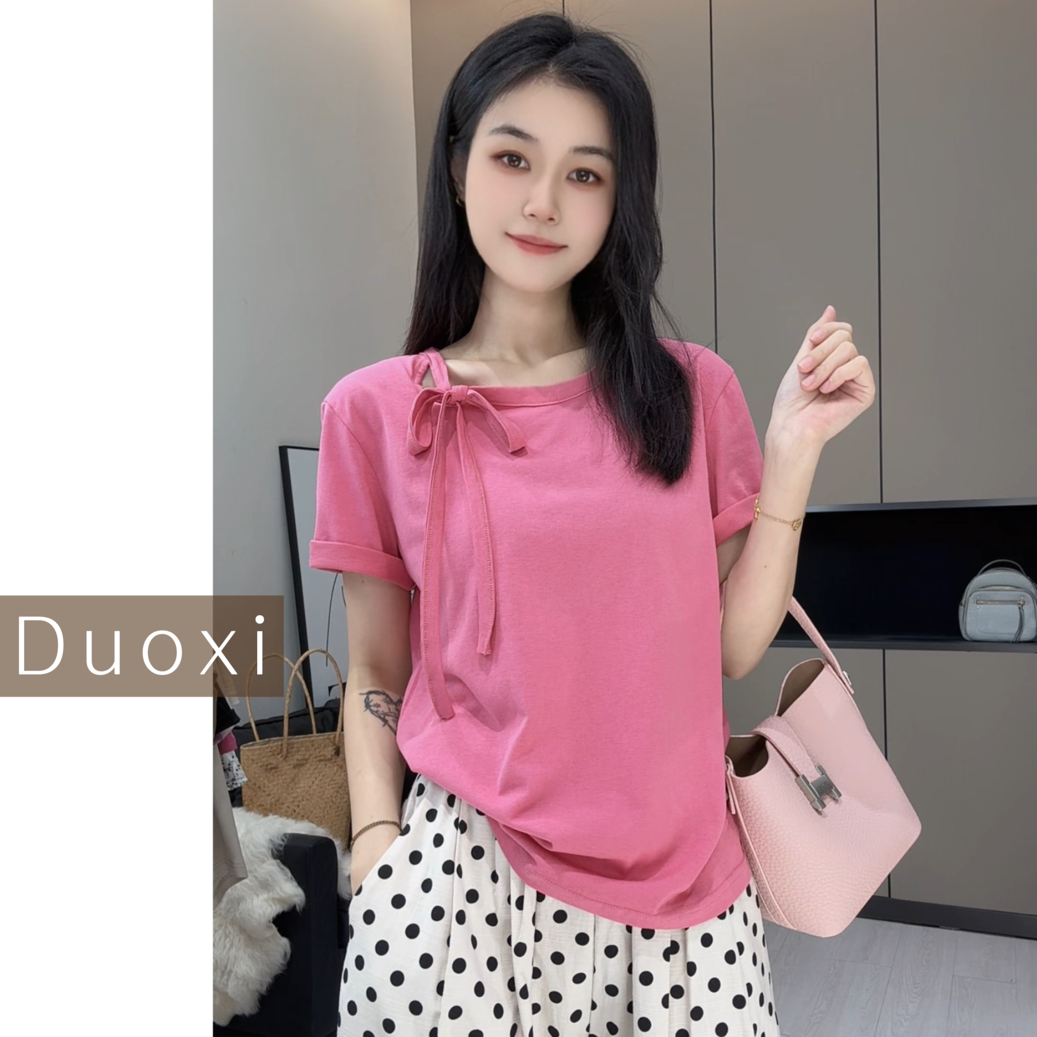 【Duoxi】"知性美"A021# 夏季新款洋气时尚休闲百搭设计款上衣