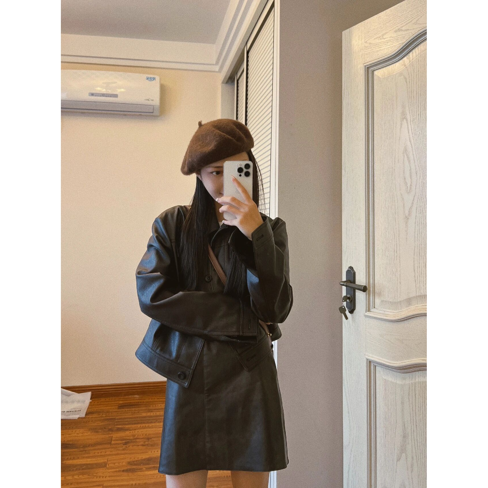 深秋冬装搭配一整套小香风美拉德皮衣皮裙子两件套装秋季新款女装