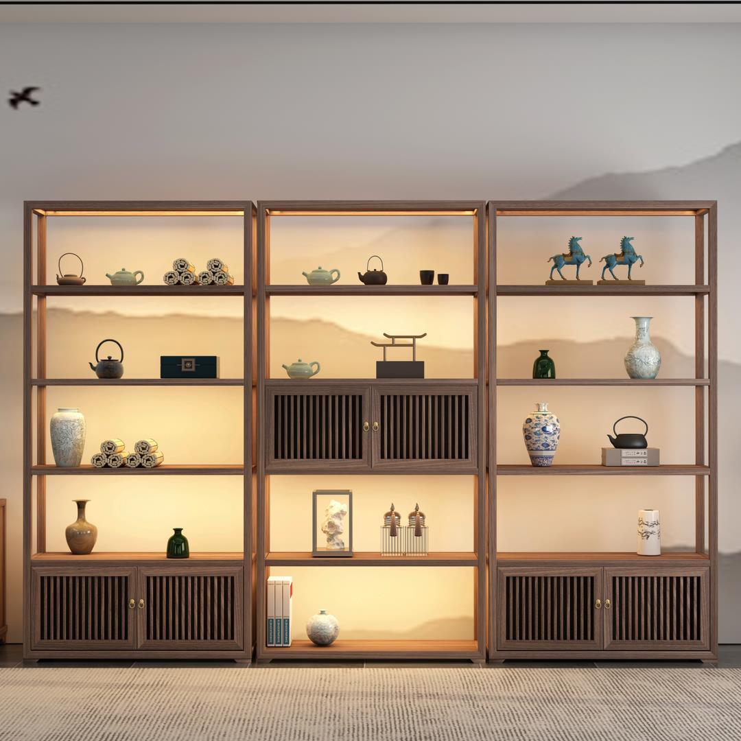 榆木博古架实木新中式茶叶架置物架茶室展示架多宝阁小型现代简