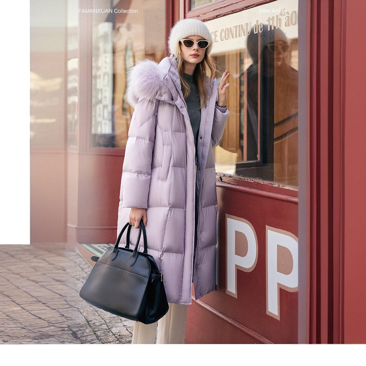 法曼萱法式貉子毛领羽绒服外套女小个子秋冬季保暖上衣