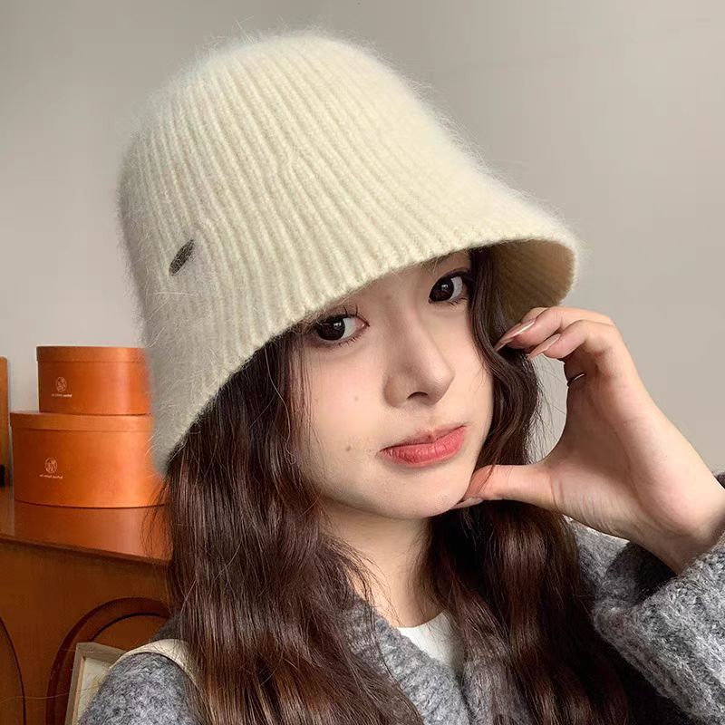 针织渔夫帽女秋冬季防寒保暖加厚加绒水桶帽显脸小毛绒绒百搭盆帽