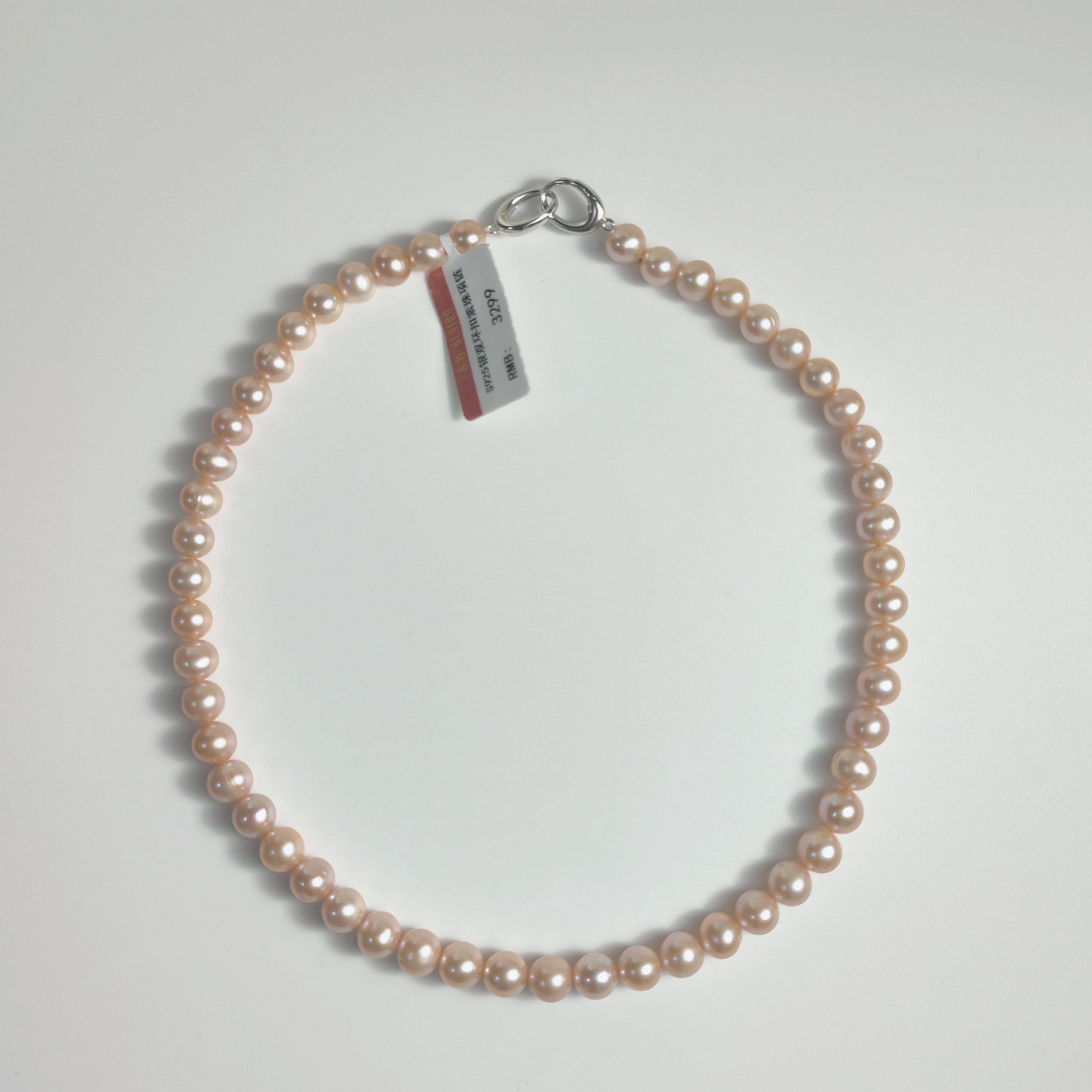 Gloire/古名【慧姐】S925银双环扣淡水紫珠项链7-8mm气质时尚S1649