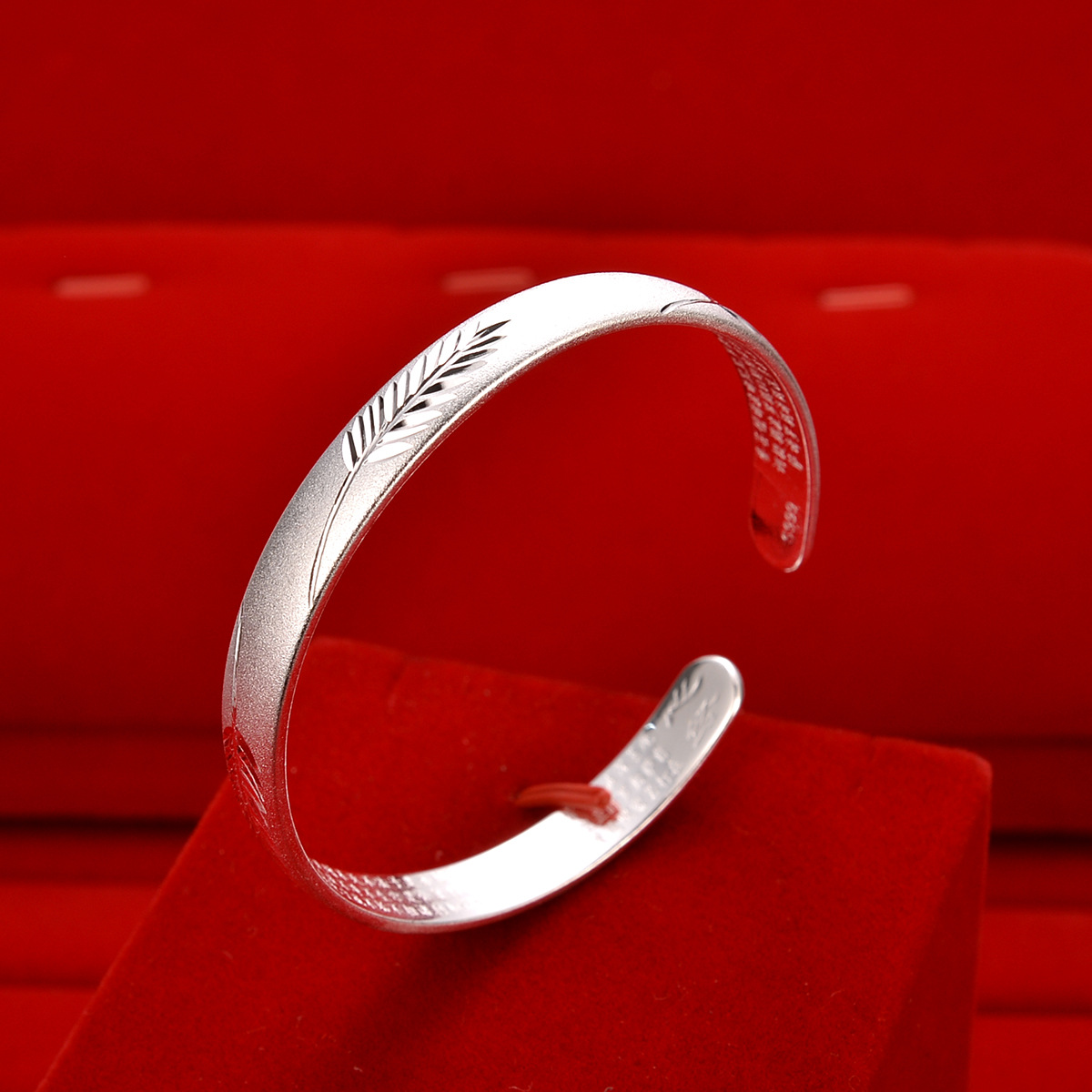 足银手镯 【36克】磨砂枫叶心经 开口气质时尚复古精美经典简约百搭