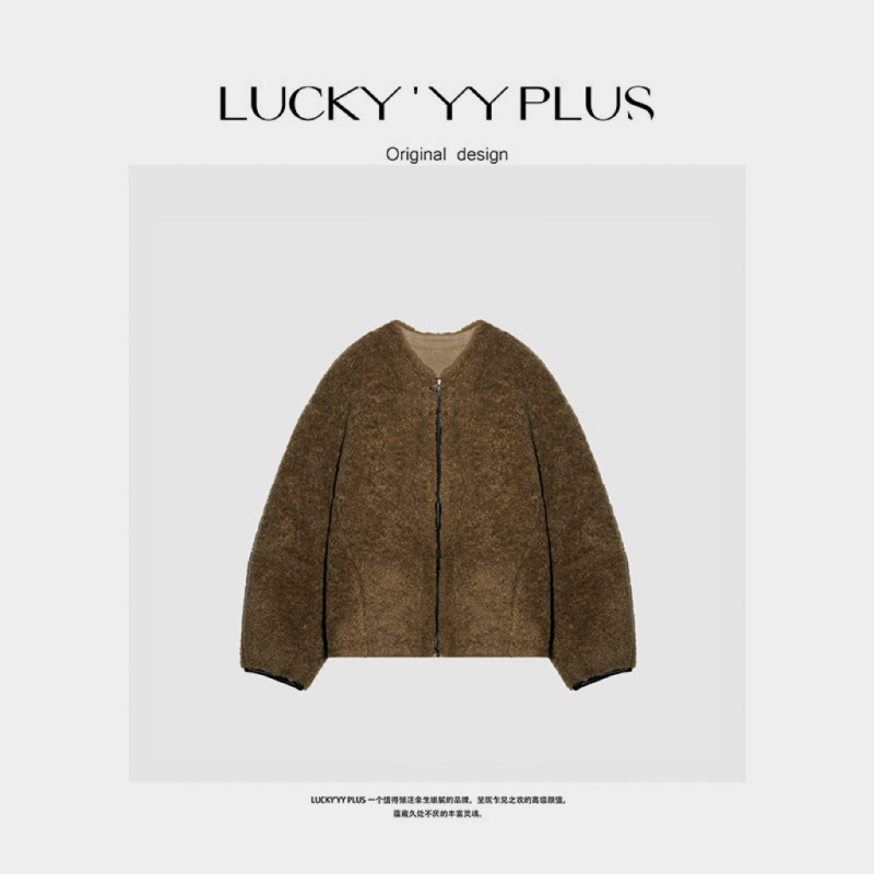 LUCKYYY【言喻】高品定制细密羊毛复合麂皮绒保暖廓形外套 B1059