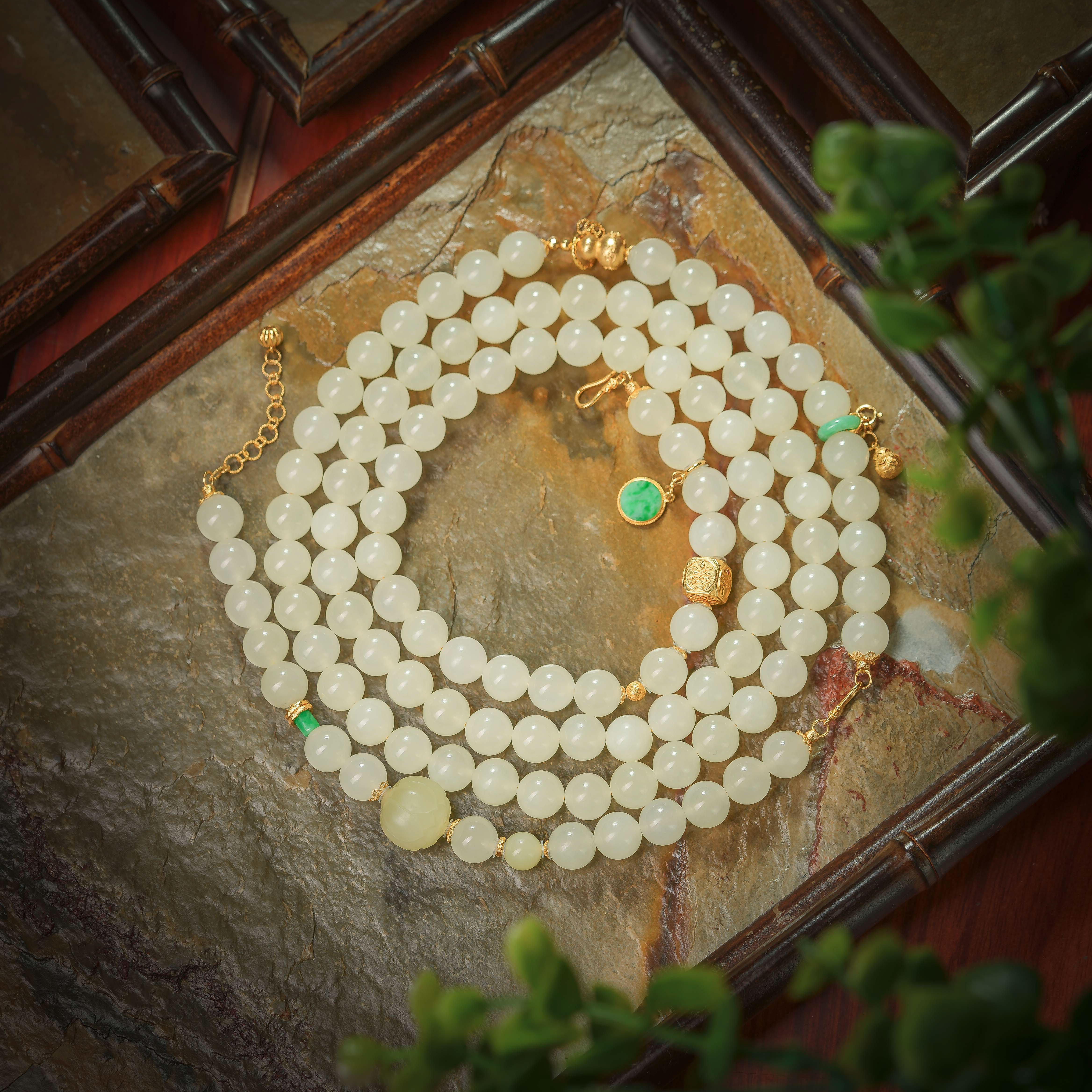 秋滢·传世级和田玉冰黄老料18K金108珠黄玉多戴款AD1051约9-10mm