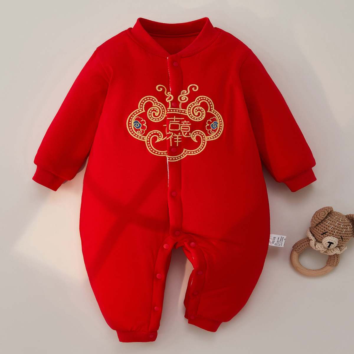 婴儿衣服秋冬加厚大红宝宝棉保暖连体衣婴幼儿夹棉哈衣拜年服