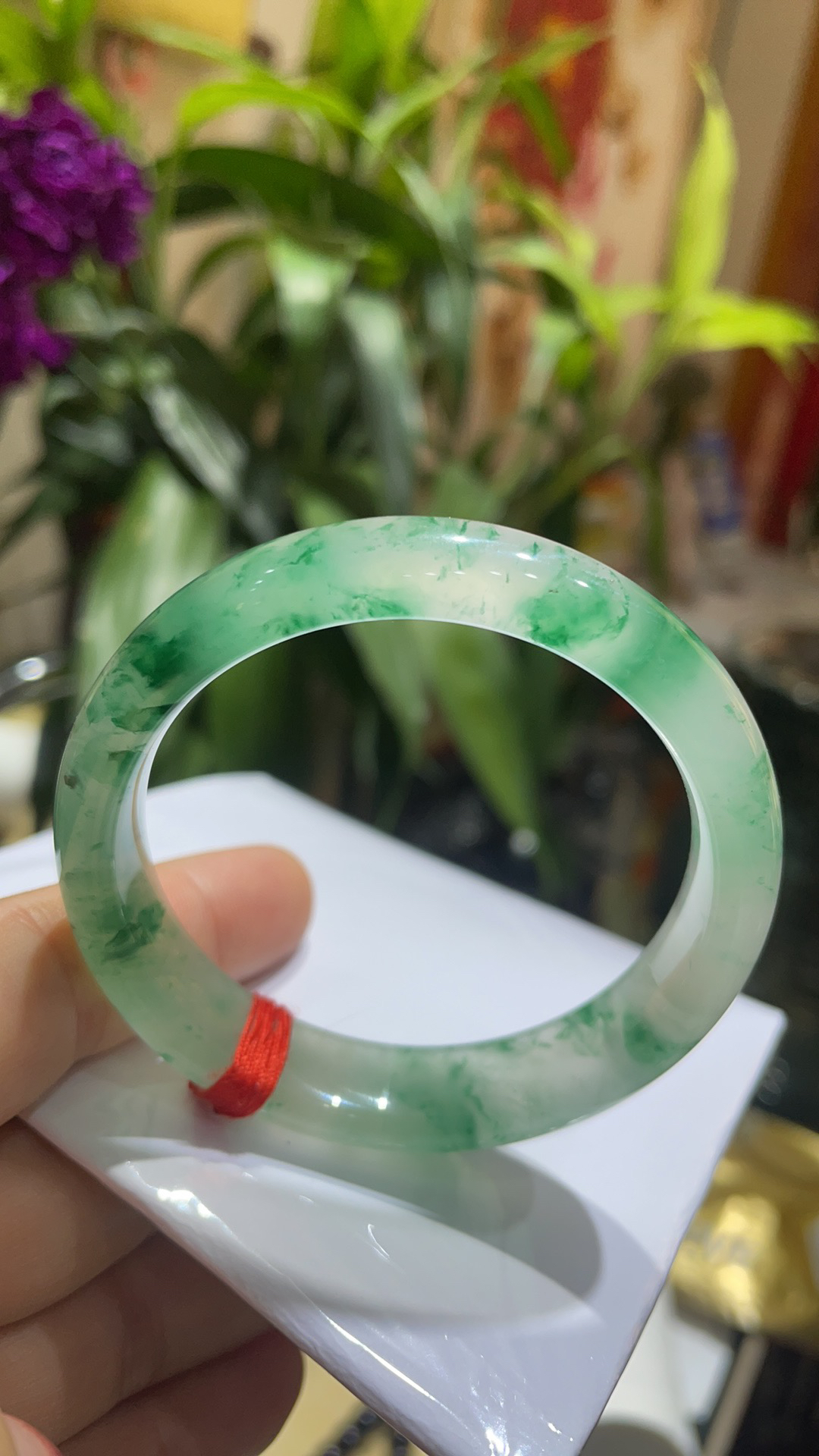 天然独龙玉冰飘花手镯内径53宽13厚8完美冰透适合小手美妹佩戴