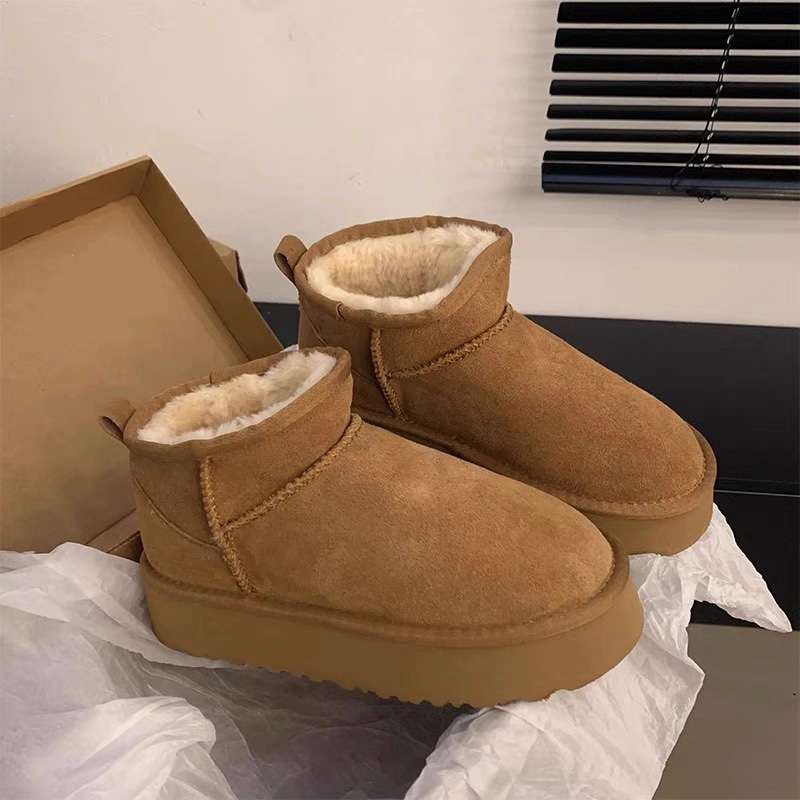 厚底雪地靴女款短筒休闲时尚冬季加绒加厚棉鞋女保暖百搭短靴子女