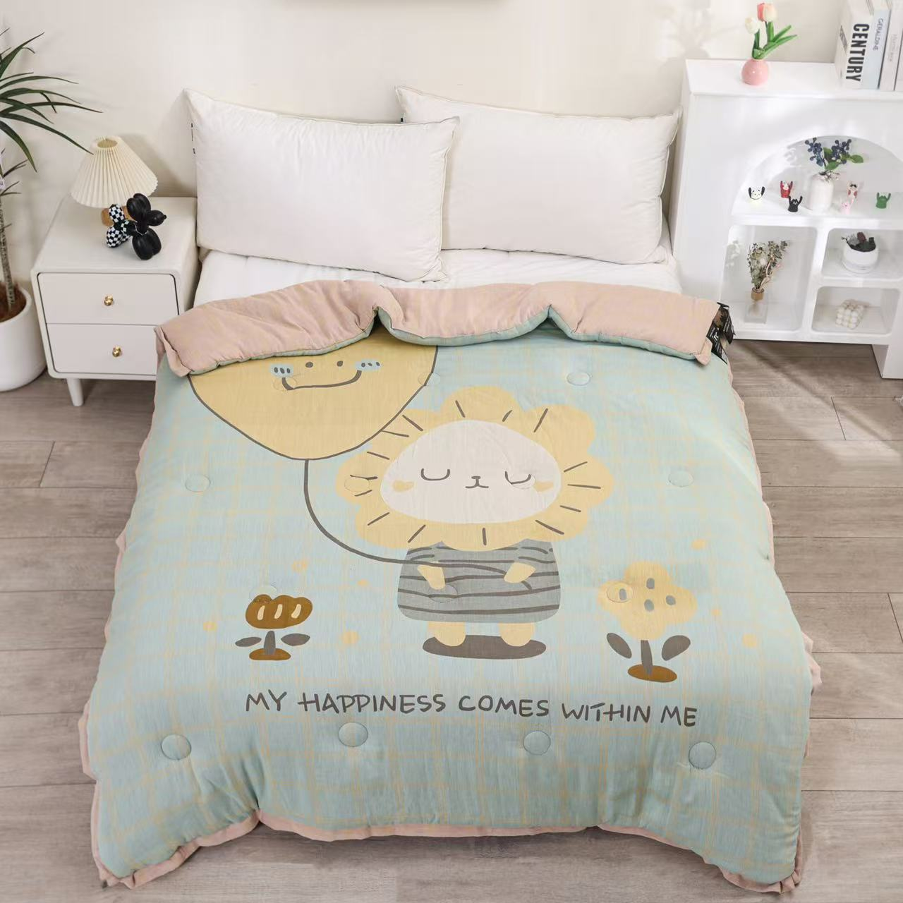 【狮子座-粉蓝】 120cm*150cm色织双层有氧纱卡通被子             