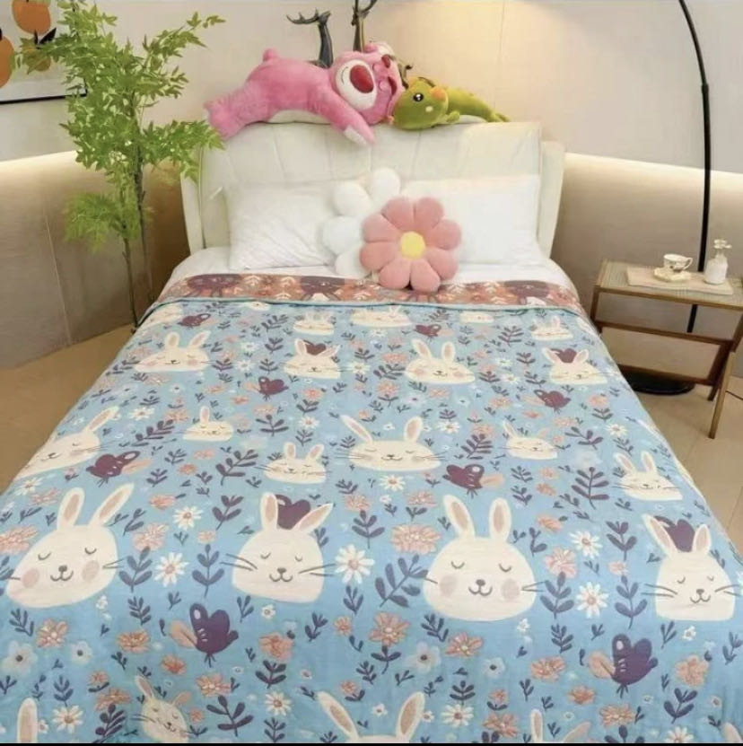 【沉思兔】 150cm x 200cm 多功能色织棉纱纱布床盖               