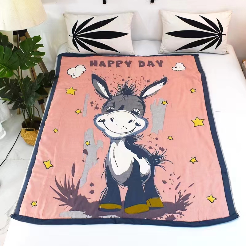 微瑕-小毛驴-粉色120cm*150cm多功能多层棉纱纱布面包被