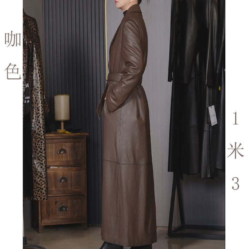 YUNEN1真皮头层绵羊皮长款女装风衣无痕羽绒可脱卸狐狸毛领时尚潮