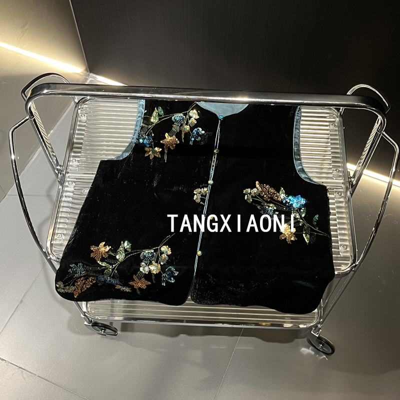 【蓝黑金】刺绣钉珠马甲 