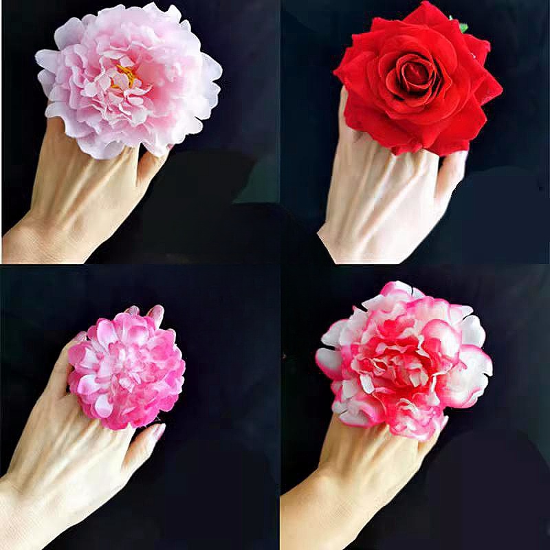 舞蹈戒指大红玫瑰粉色牡丹花六级唱花的花儿头花手腕花表演出道具