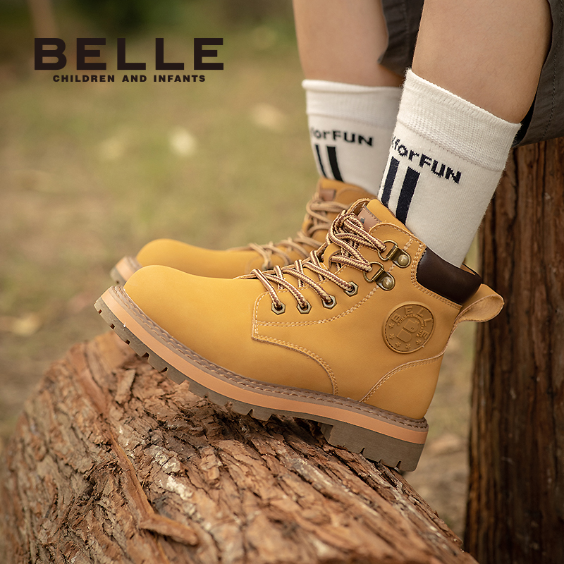 【马丁靴爆款】百丽秋冬款男女童时尚靴儿童女大童靴子大黄靴