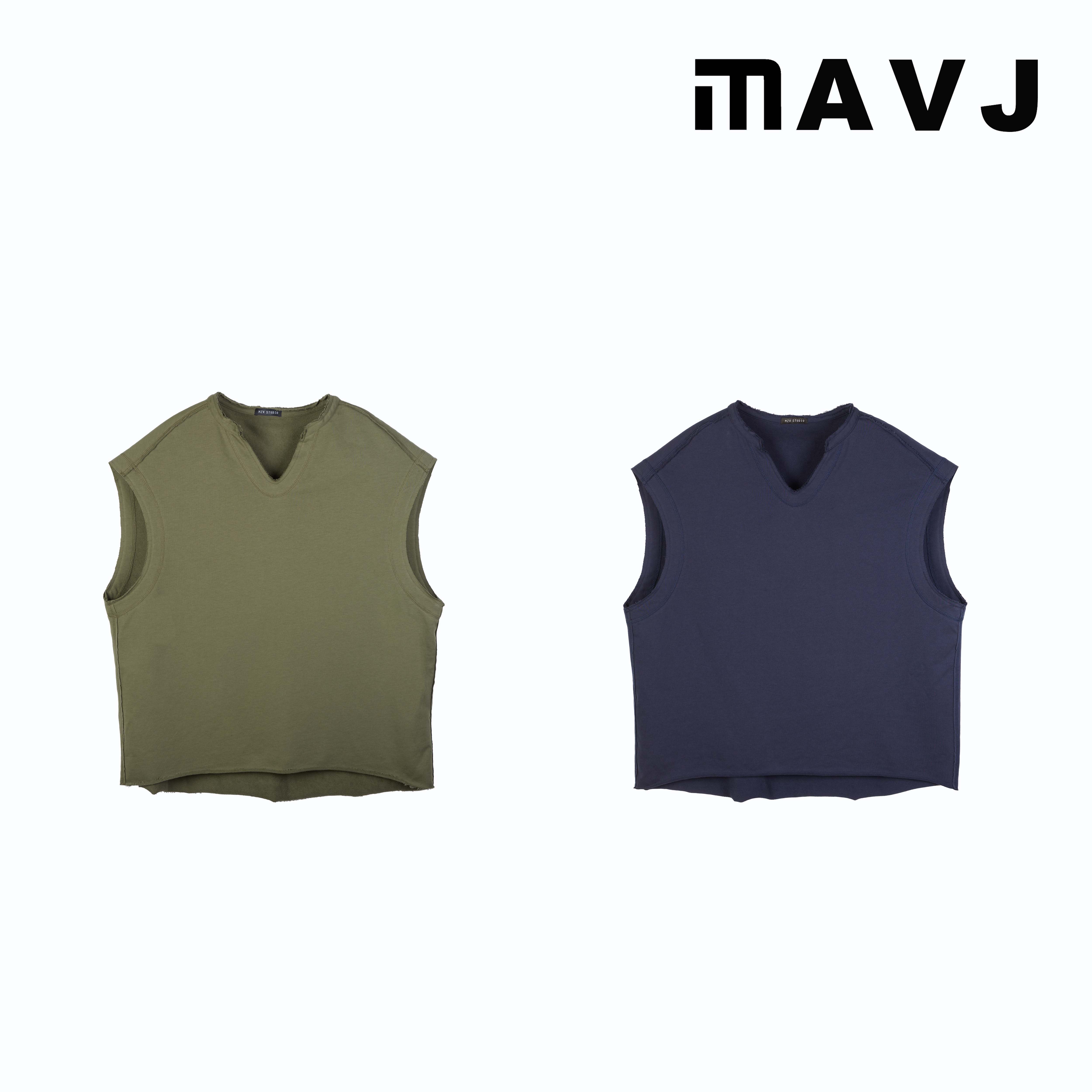 MAVJ夏季v领宽松毛边无袖休闲百搭背心马甲MJ9121