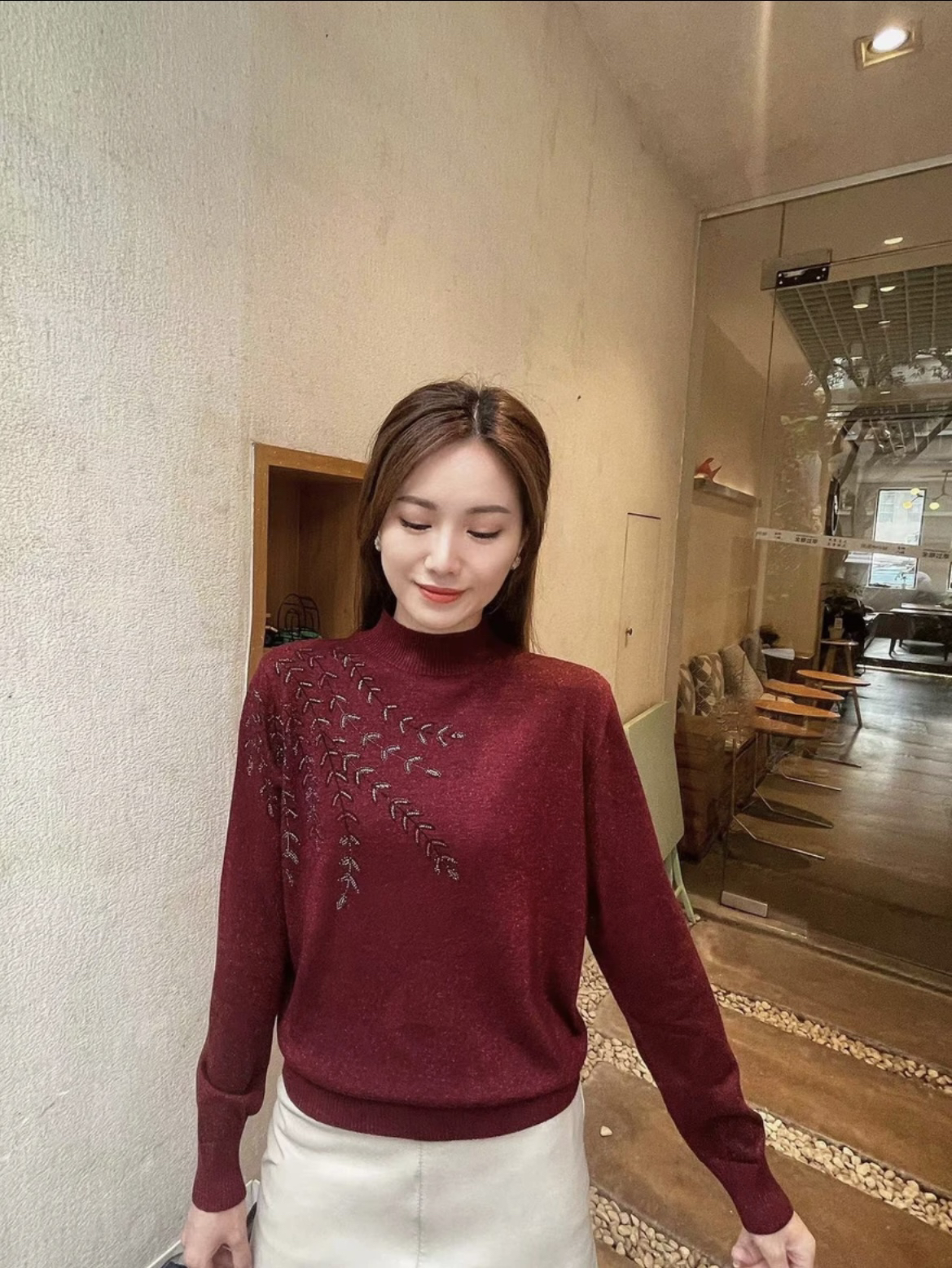 冬季高端烫钻天丝羊毛衫