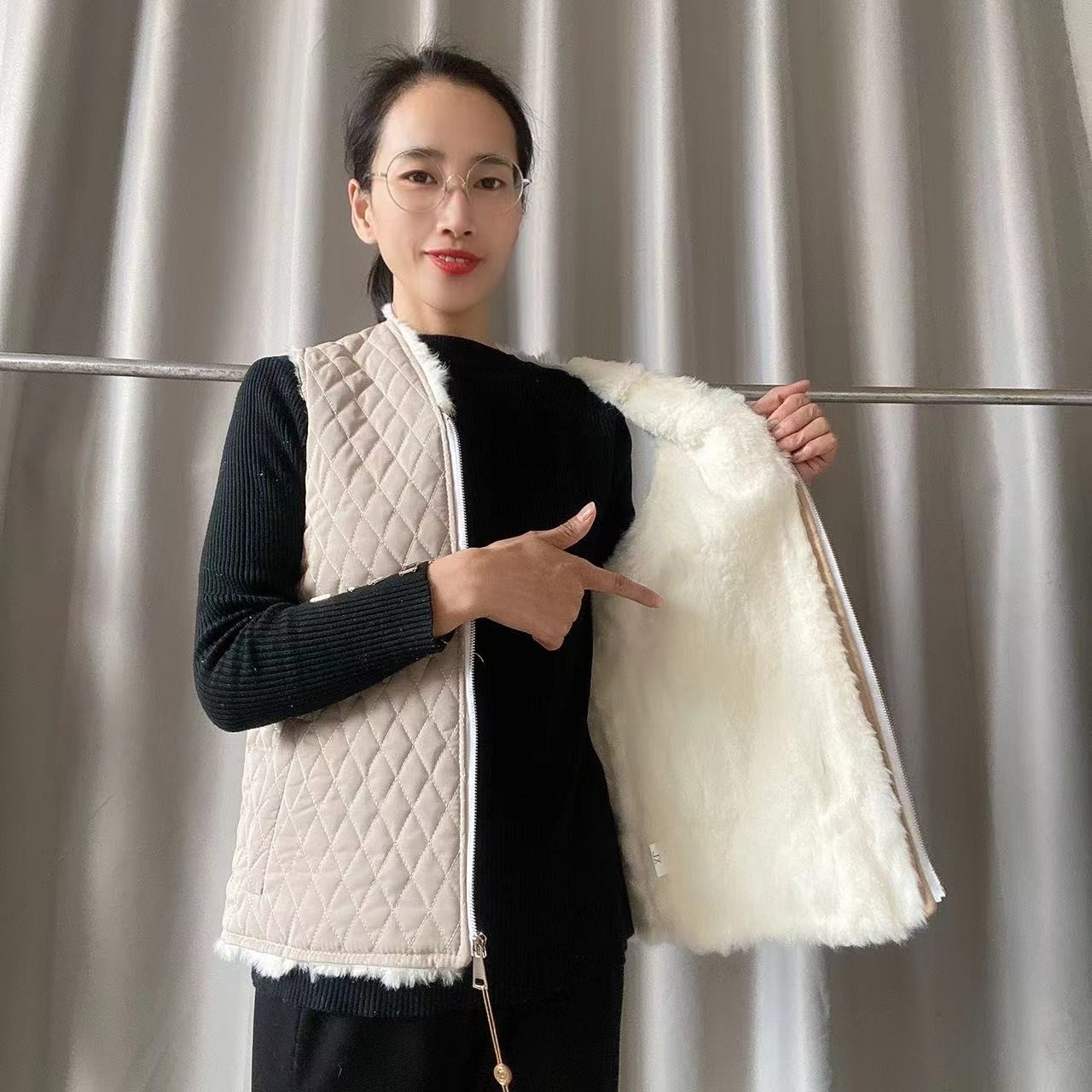 反季）男女同款双面穿真毛皮草时尚百搭洋气款保暖毛马甲